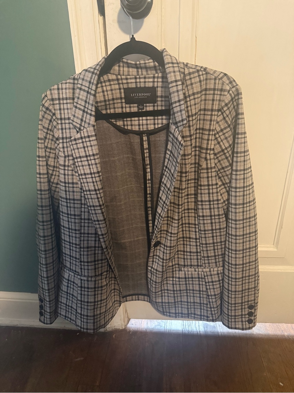 Liverpool Jeans Company Gray and Black Plaid Women's Blazer
